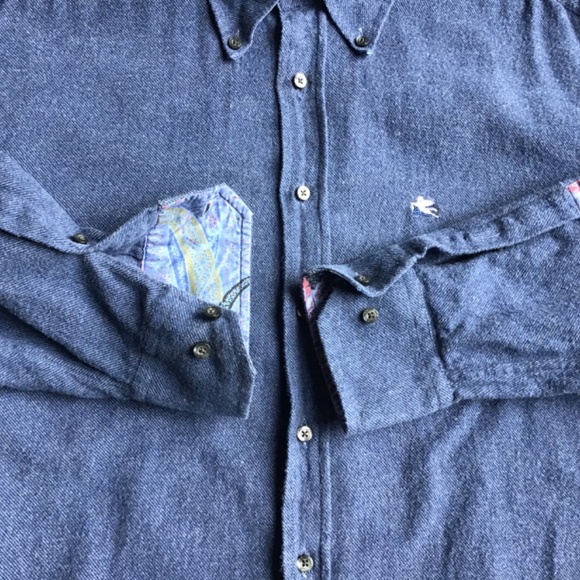 ETRO  blue cotton flannel button -down shirt  Sz 18~45 made in Italy 🇮🇹 - Picture 10 of 13